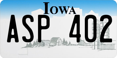IA license plate ASP402