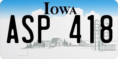 IA license plate ASP418