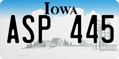 IA license plate ASP445