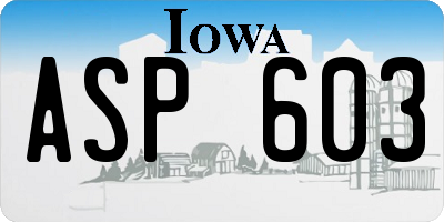 IA license plate ASP603