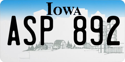 IA license plate ASP892