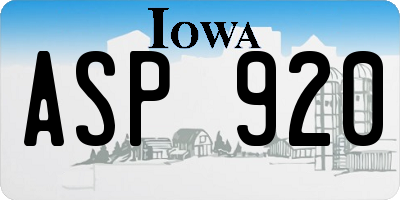 IA license plate ASP920