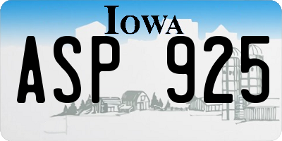 IA license plate ASP925