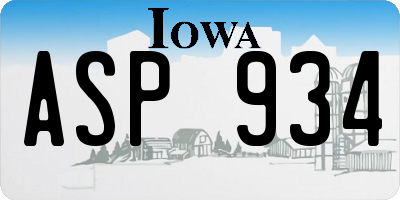 IA license plate ASP934