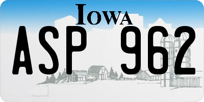 IA license plate ASP962