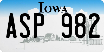 IA license plate ASP982