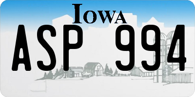 IA license plate ASP994