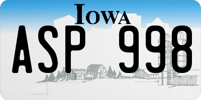 IA license plate ASP998