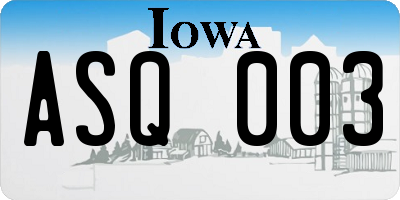 IA license plate ASQ003