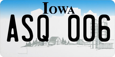 IA license plate ASQ006