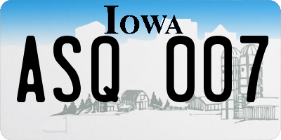 IA license plate ASQ007