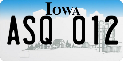 IA license plate ASQ012