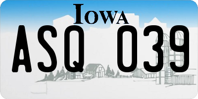 IA license plate ASQ039