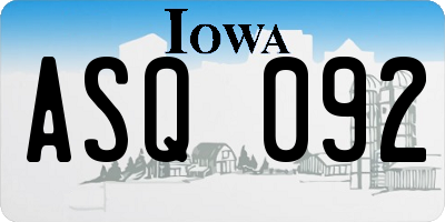 IA license plate ASQ092