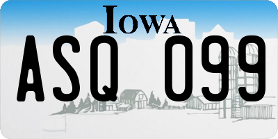 IA license plate ASQ099