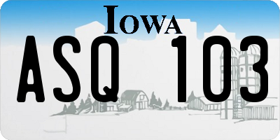 IA license plate ASQ103