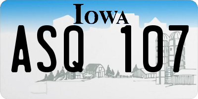 IA license plate ASQ107