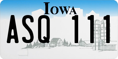 IA license plate ASQ111