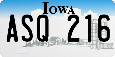 IA license plate ASQ216