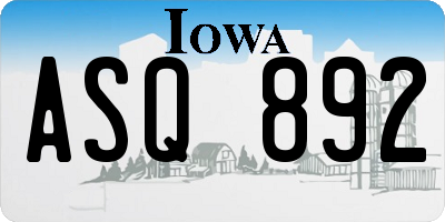 IA license plate ASQ892