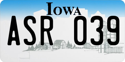 IA license plate ASR039