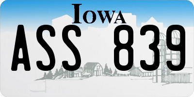 IA license plate ASS839
