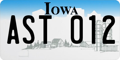 IA license plate AST012