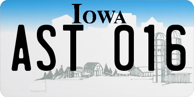 IA license plate AST016