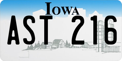 IA license plate AST216