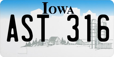 IA license plate AST316