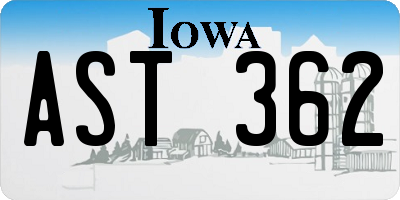 IA license plate AST362