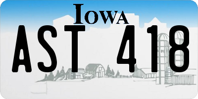 IA license plate AST418