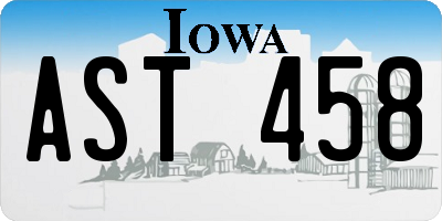 IA license plate AST458