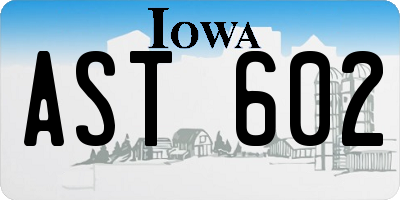IA license plate AST602