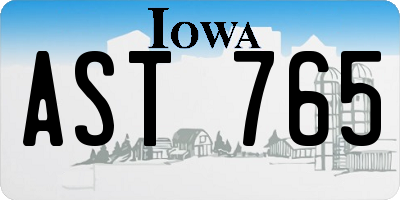 IA license plate AST765