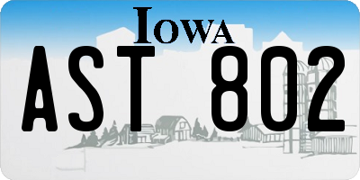 IA license plate AST802