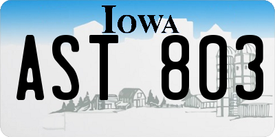 IA license plate AST803