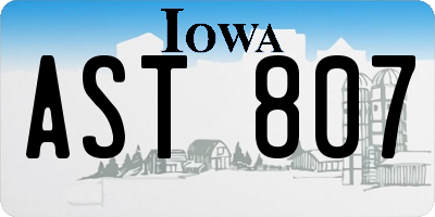 IA license plate AST807