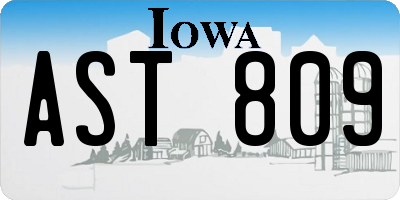 IA license plate AST809