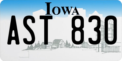 IA license plate AST830