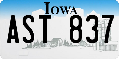 IA license plate AST837