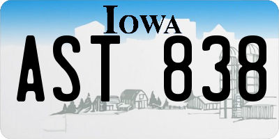 IA license plate AST838