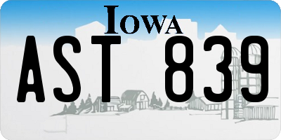 IA license plate AST839