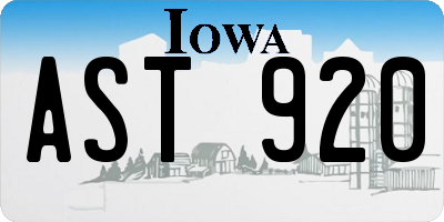 IA license plate AST920