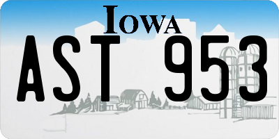 IA license plate AST953