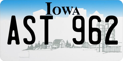 IA license plate AST962