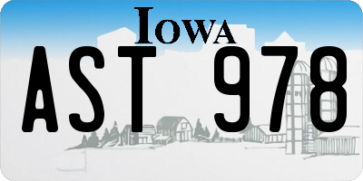 IA license plate AST978
