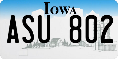 IA license plate ASU802