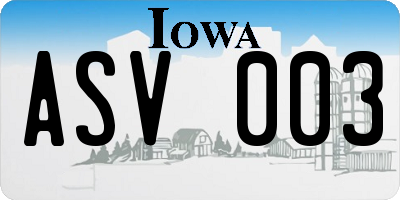 IA license plate ASV003