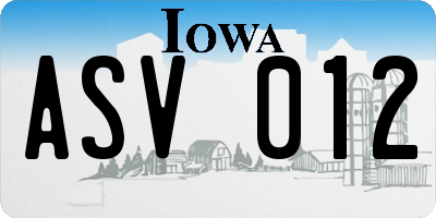 IA license plate ASV012
